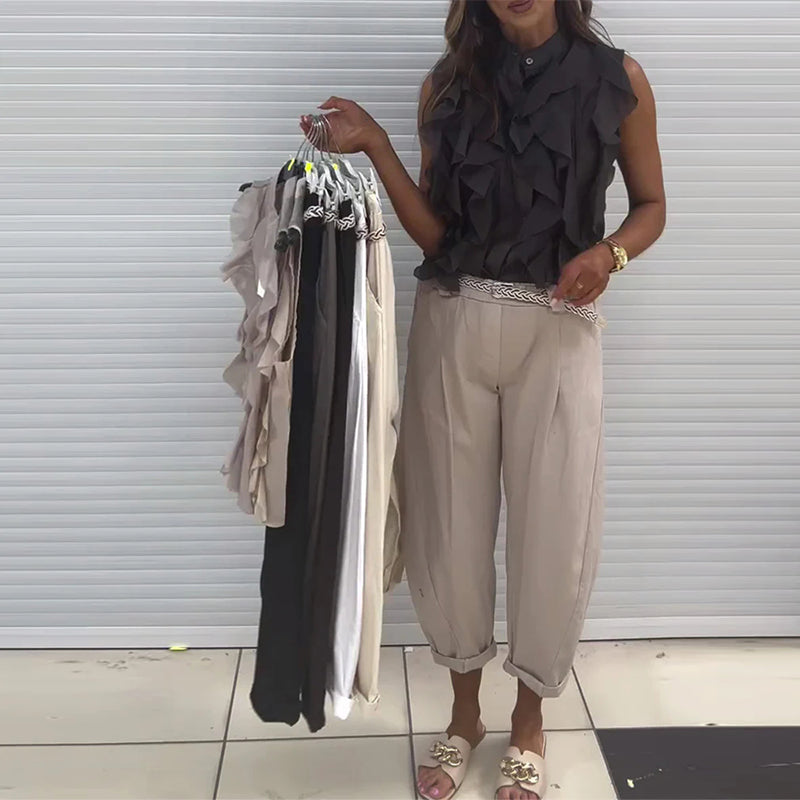 Designer Rüschenshirt ohne Ärmel