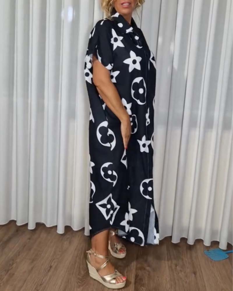 Kontrastdruck Reversknopf lässiges Kleid