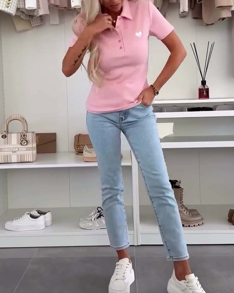 Lapel Polo Shirt Einfarbig Slim Fit T-Shirt