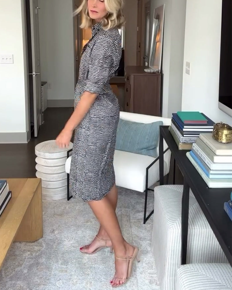 Druck Knopfkragen Kleid