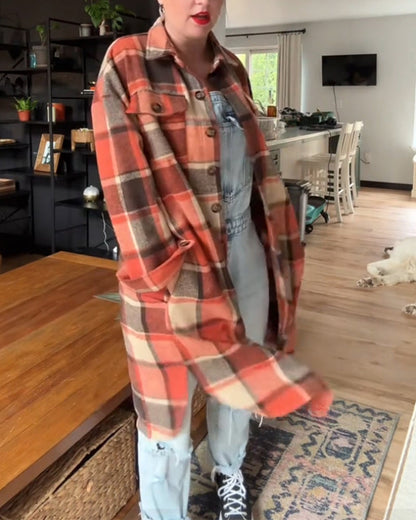 Lässiger karierten Knopfmantel