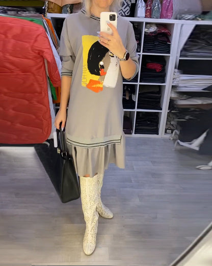 Porträt Shift Kleid mit langen Ärmeln