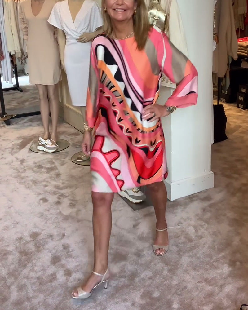 Modisches Midi-Kleid mit Rundhalsausschnitt und Druck