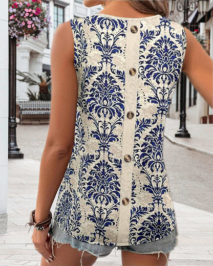 Retro bedrucktes ärmelloses Top mit quadratischem Ausschnitt