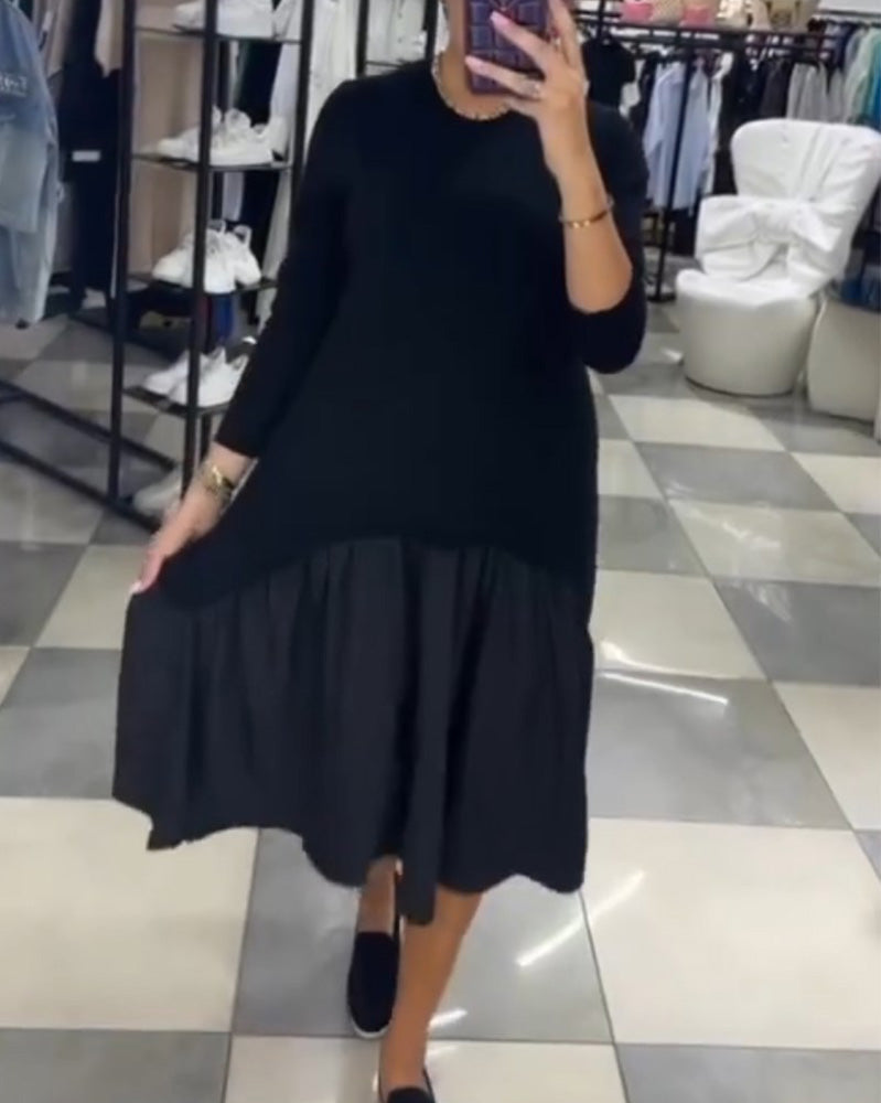 Lässiges Patchwork-Kleid mit Rüschen