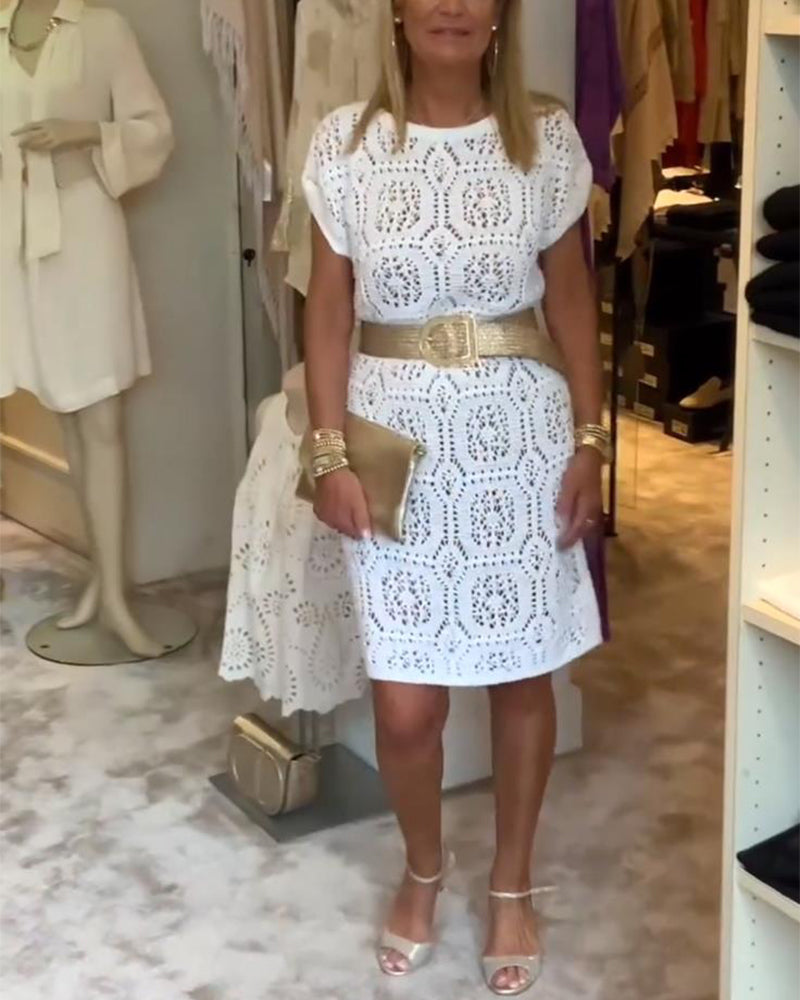 Rundhals-Ausschnitt Kleid in einfarbig