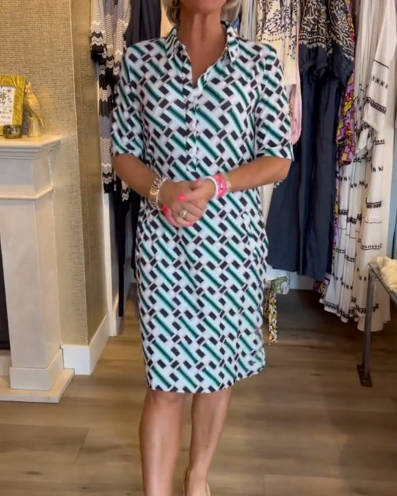 V-Ausschnitt Geometrisch Bedrucktes Kleid