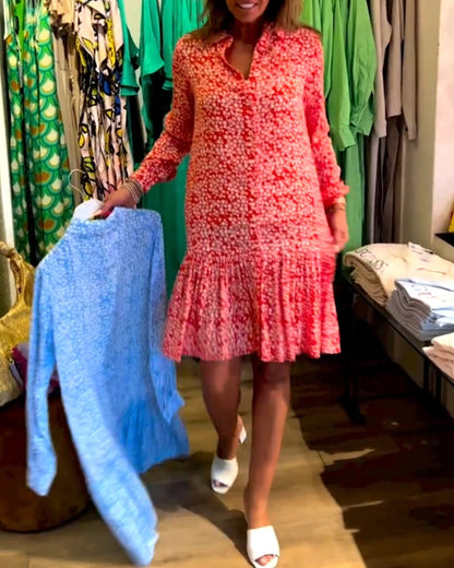 V-Ausschnitt Kleid mit Blumenmuster und Revers