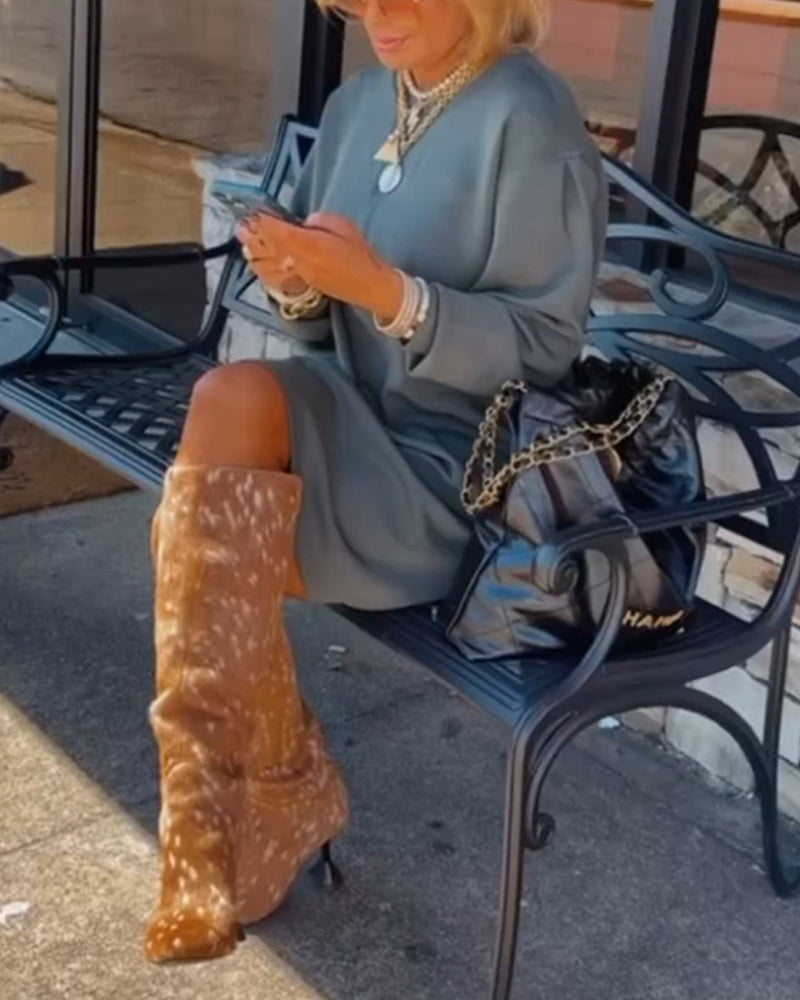 Rundhals einfarbig elegantes Kleid