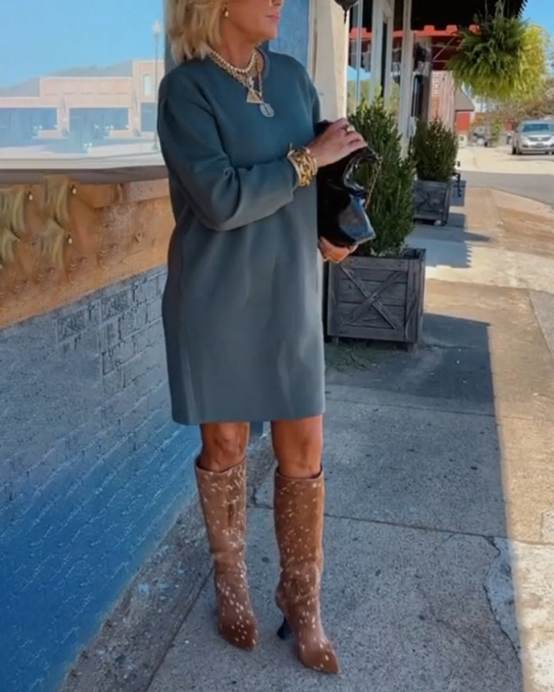 Rundhals einfarbig elegantes Kleid