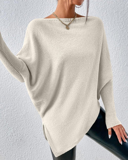 Einfarbiger Pullover mit unregelmäßigem Saum