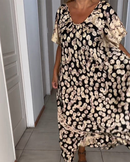 V-Ausschnitt bedrucktes kurzärmliges Kleid