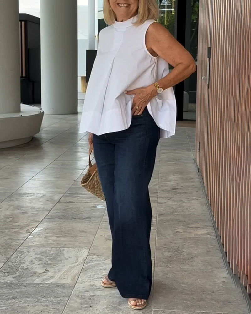 Ärmellose Unifarbene Einfache Bluse