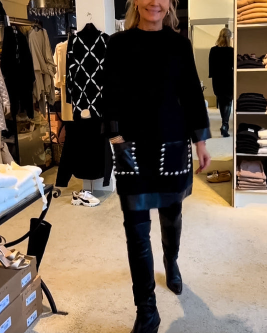 Rundhals-Casual-Kleid mit Taschen