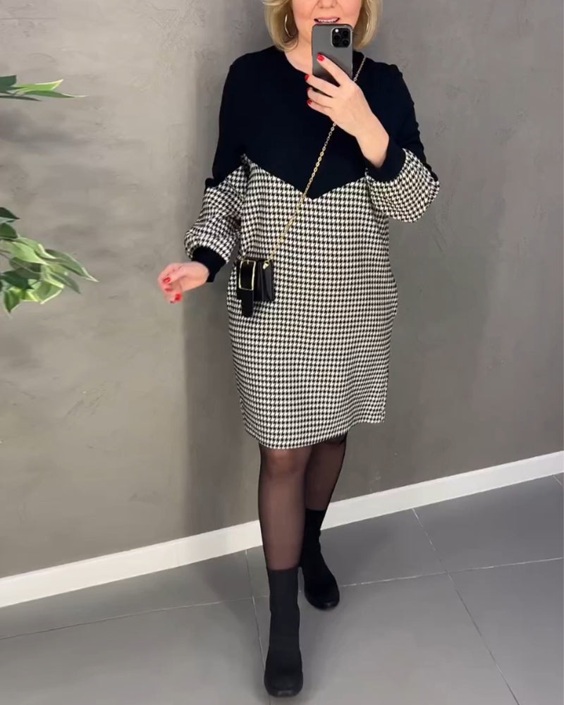 Chic Farbblockkleid mit Karomuster