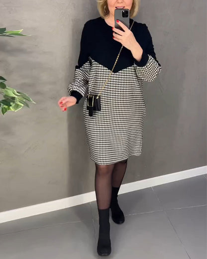 Chic Farbblockkleid mit Karomuster