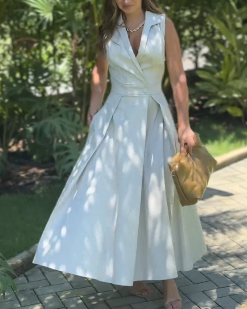 Ärmelloses Revers elegantes einfarbiges Kleid