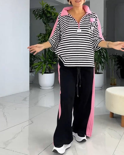 Gestreifter Druck Lockere Hosenanzug