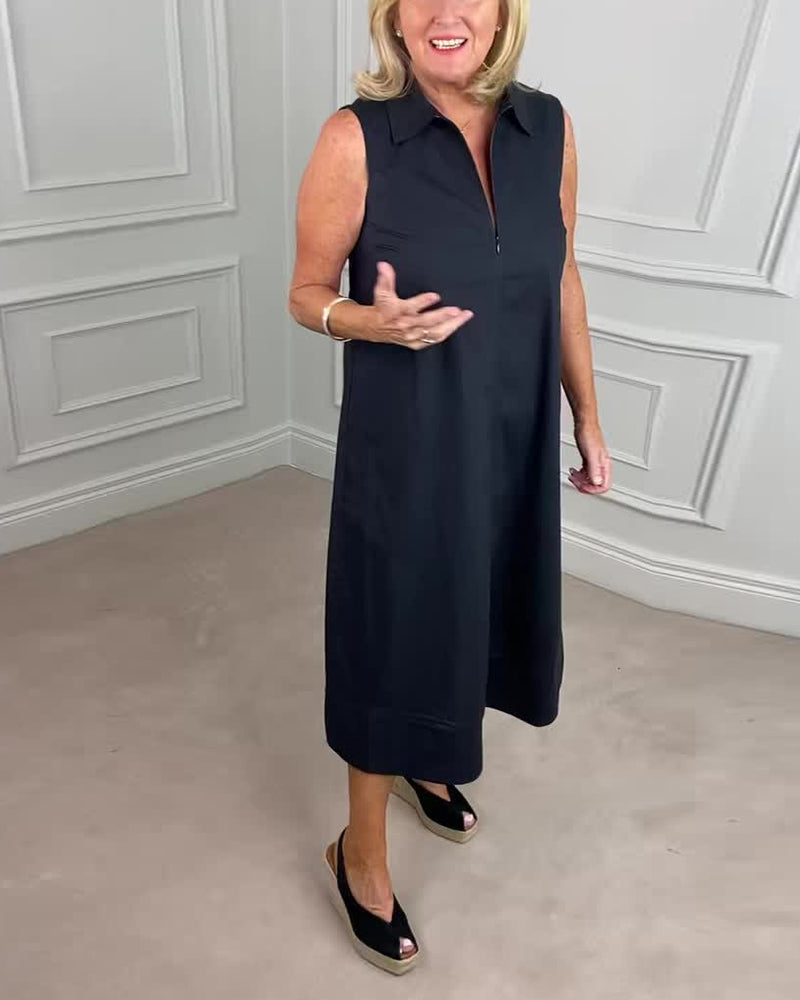 Einfarbiges ärmelloses Revers Freizeitkleid