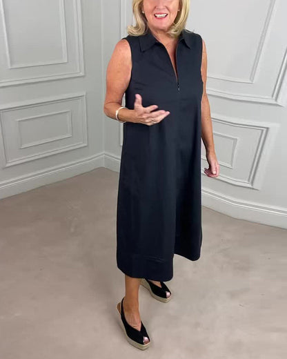 Einfarbiges ärmelloses Revers Freizeitkleid
