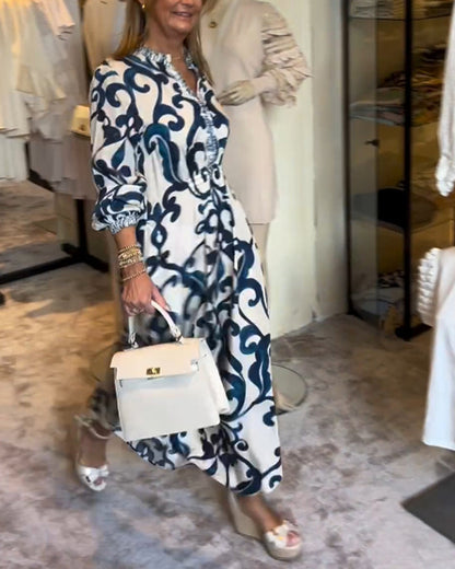 V-Ausschnitt Bedrucktes Lockeres Kleid