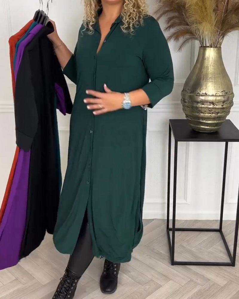 Knopfhemd Kleid in einfarbig