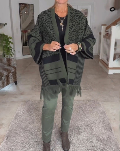 Leopardenmuster Langarm-Cardigan