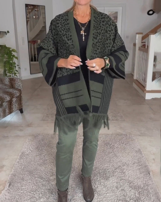 Leopardenmuster Langarm-Cardigan