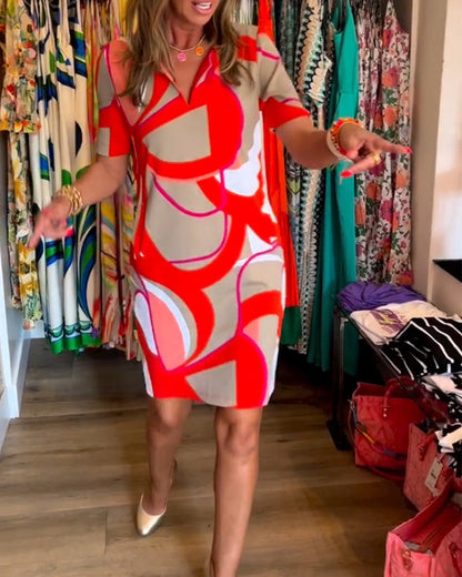 V-Ausschnitt Gerade Bedrucktes Kleid