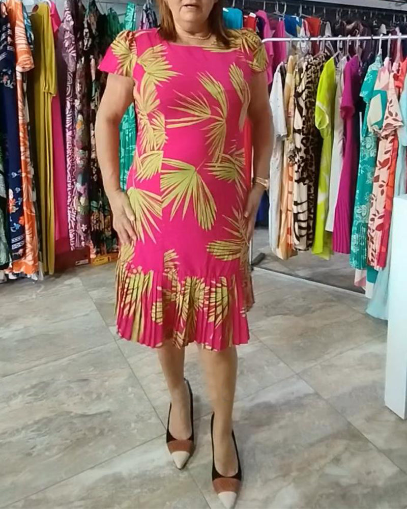 Kurzärmliges, plissiertes Freizeitkleid