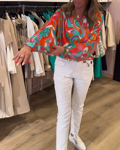 Lässige bedruckte Bluse für den Arbeitsweg