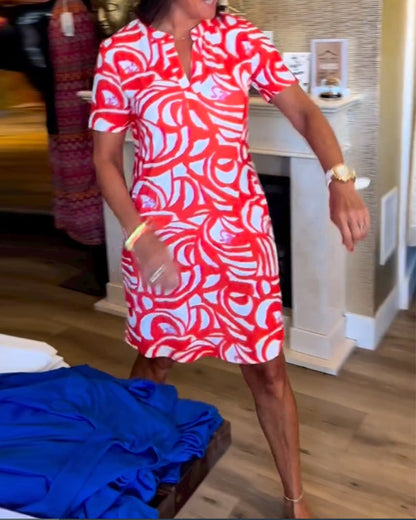 Lässiges Kurzarmbedrucktes Kleid