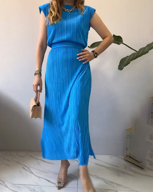 Ärmelloses Texturiertes Maxikleid