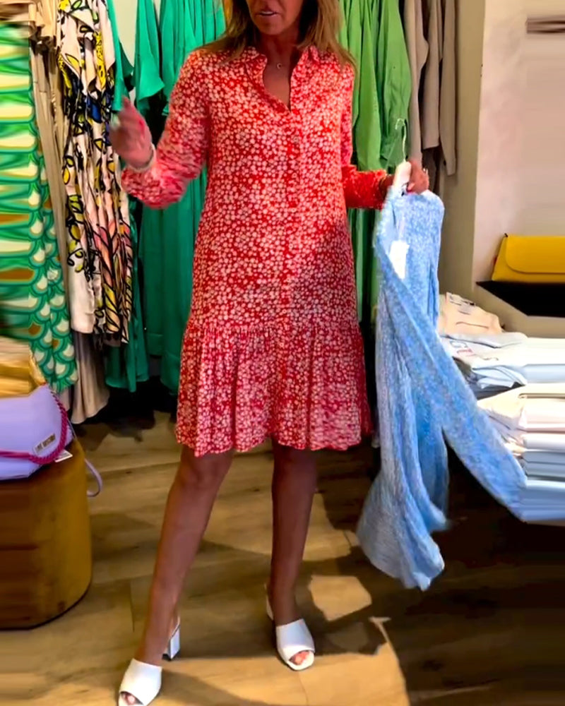 V-Ausschnitt Kleid mit Blumenmuster und Revers