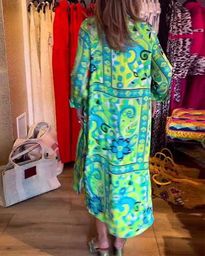 Lockeres bedrucktes Pocket-Kleid