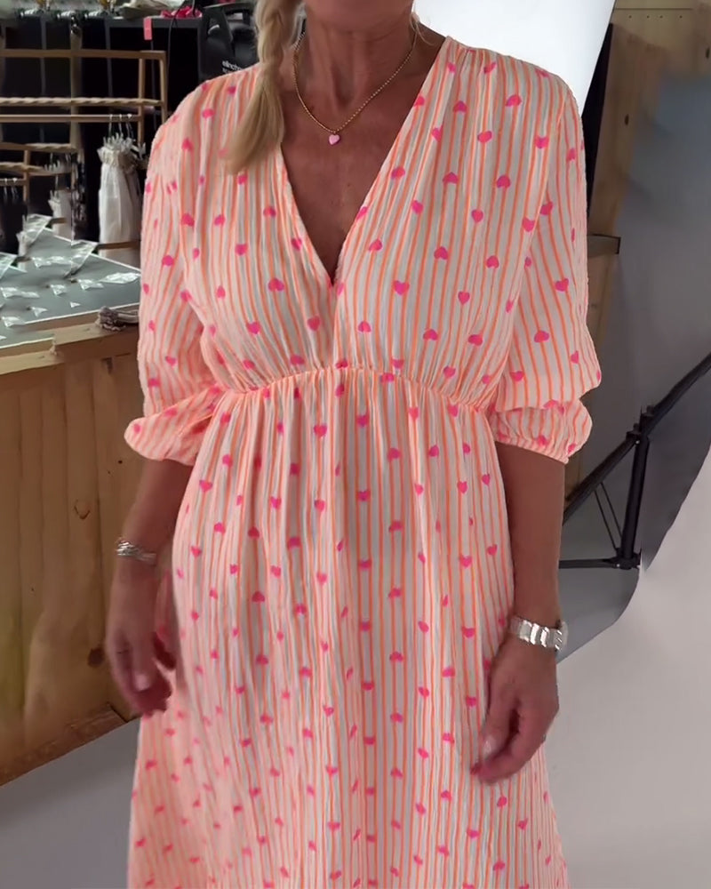 Elegantes V-Ausschnitt Herz Druck Kleid