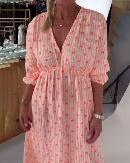 Elegantes V-Ausschnitt Herz Druck Kleid