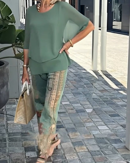 Modisches Bedrucktes Gerades Hosen-Set