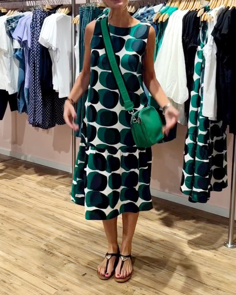 Rundhals Ärmelloses Bedrucktes Kleid