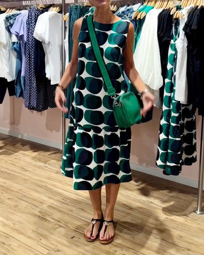 Rundhals Ärmelloses Bedrucktes Kleid