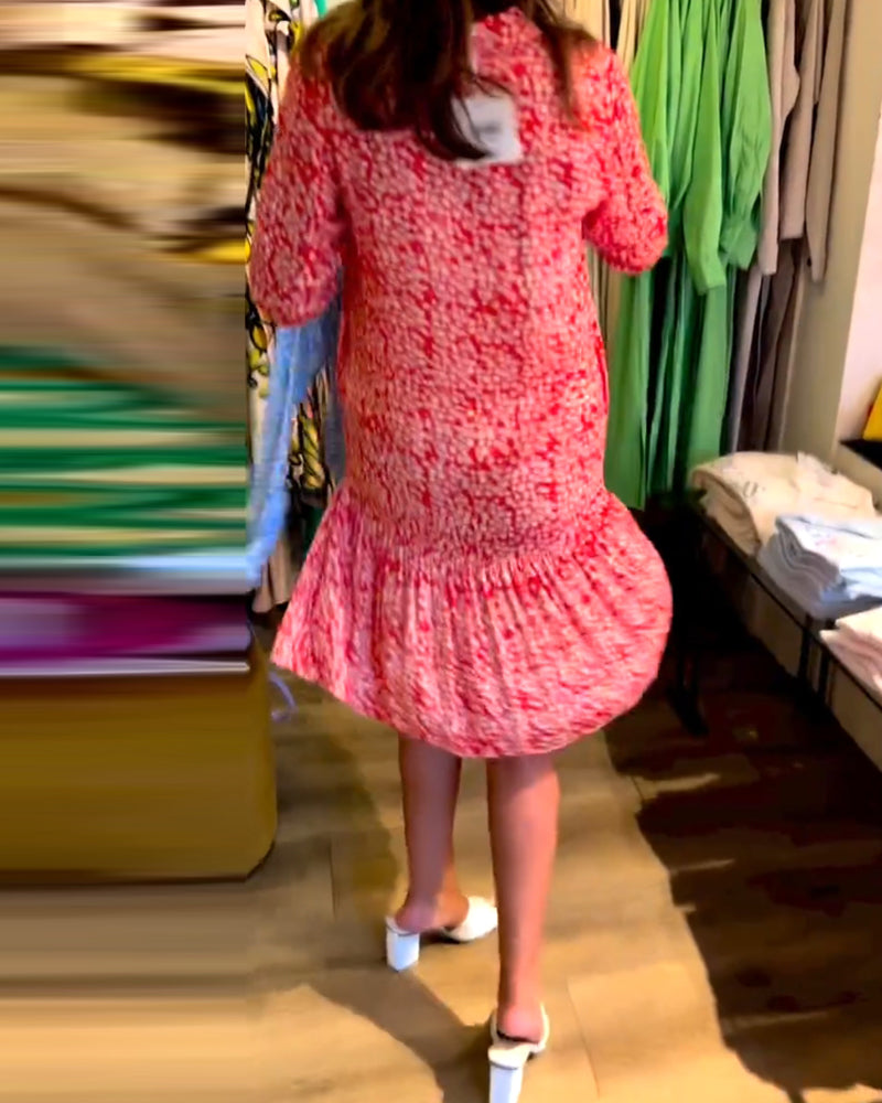 V-Ausschnitt Kleid mit Blumenmuster und Revers