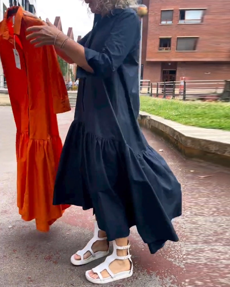 Einfarbiges lässiges Langarmkleid