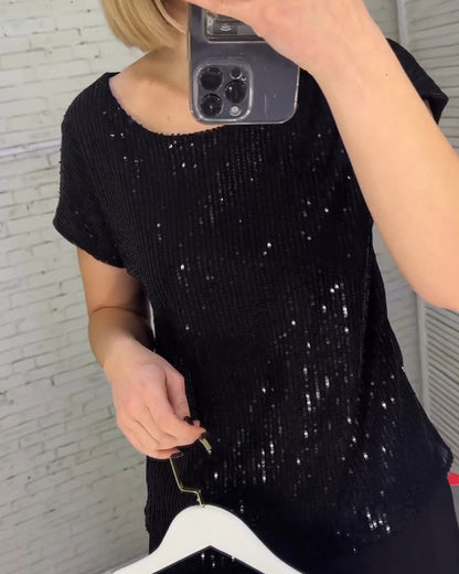 Damen Kurzarm-Paillettenshirts