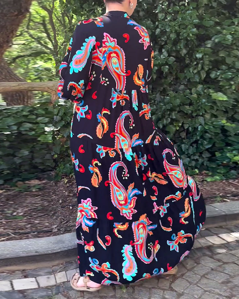 Vintage bedrucktes langärmeliges Patchworkkleid