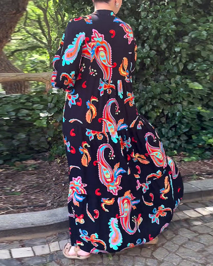 Vintage bedrucktes langärmeliges Patchworkkleid