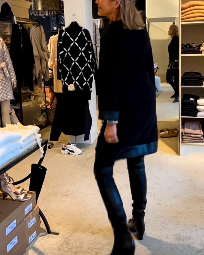 Rundhals-Casual-Kleid mit Taschen