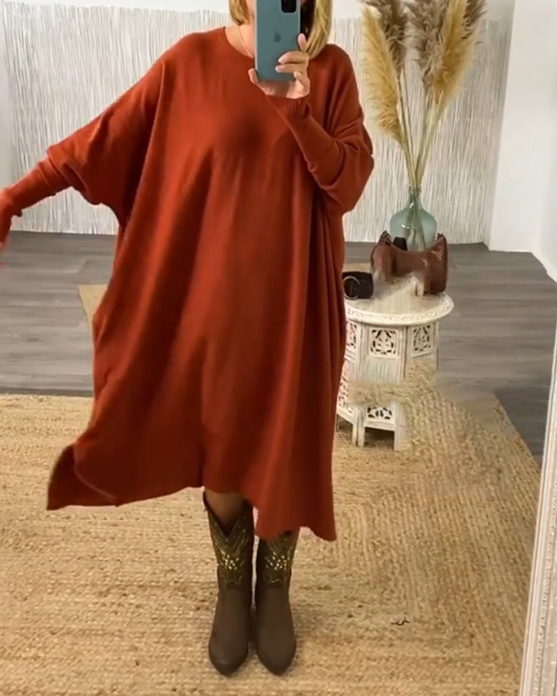 Sweaterkleid mit Batwing-Ärmeln in einfarbig
