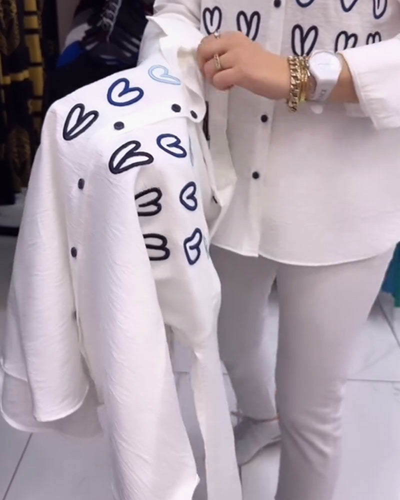 Herzprint einfaches Button-Shirt