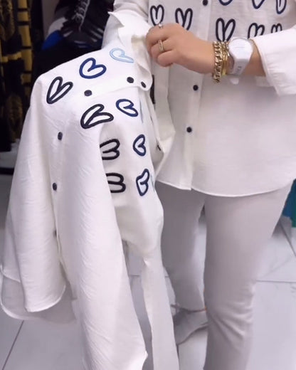 Herzprint einfaches Button-Shirt