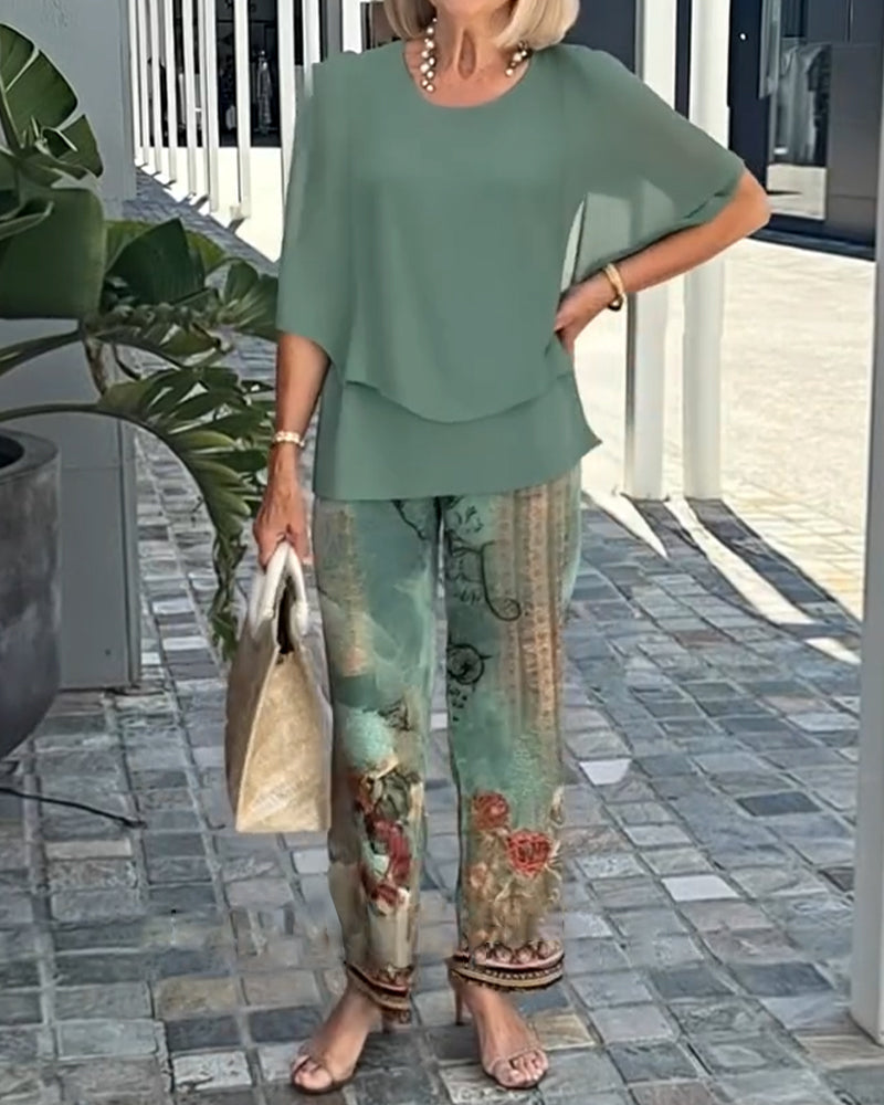 Modisches Bedrucktes Gerades Hosen-Set